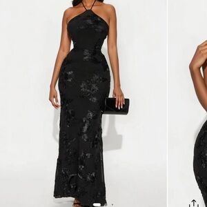 Elegant Black Halter Dress Evalina Fashion Nova Dress